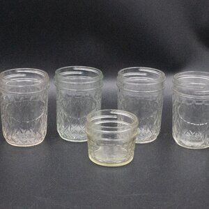 Vintage Ball Quilted Crystal Half Pint Jelly Jars + unmarked quarter pint jar